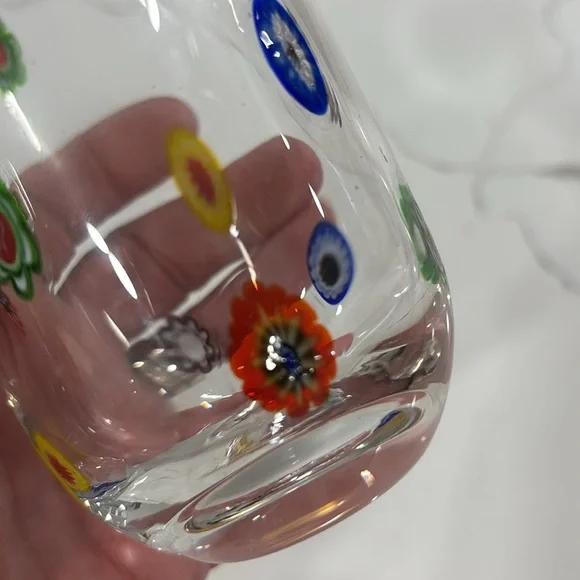 Millefiori Clear Drinking Glass With Colorful Accents - Picture 8 of 11